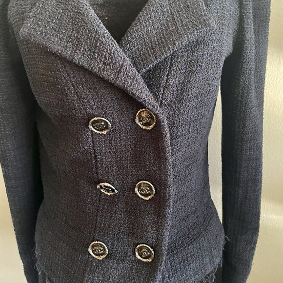 🖤Chanel Navy Tweed De cotton Jacket %100 Authentic 🖤 - Picture 3 of 11
